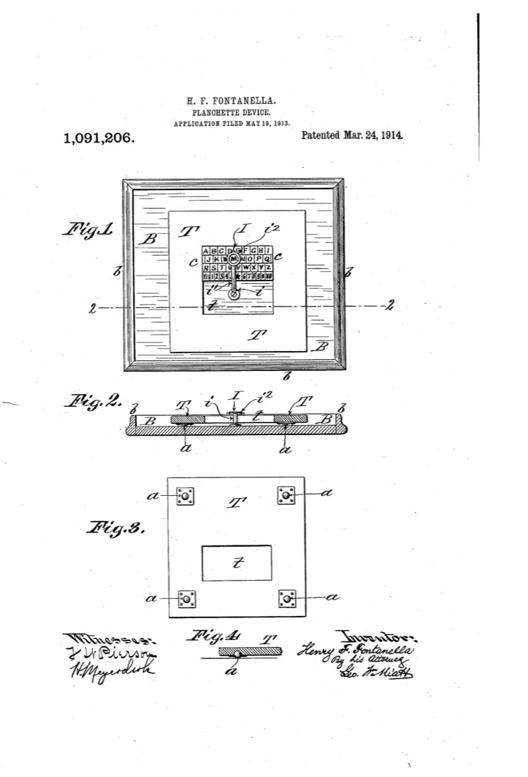 US 1,091,206, Planchette Device, sheet 1