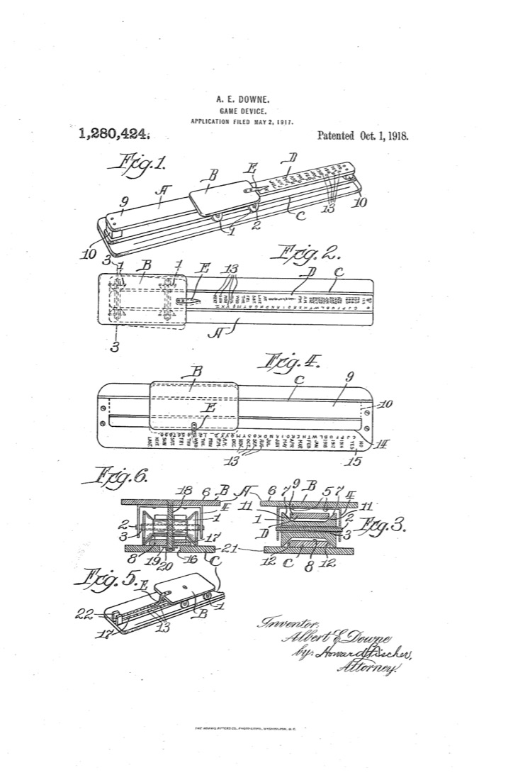US 1,280,424, Game Device, sheet 1