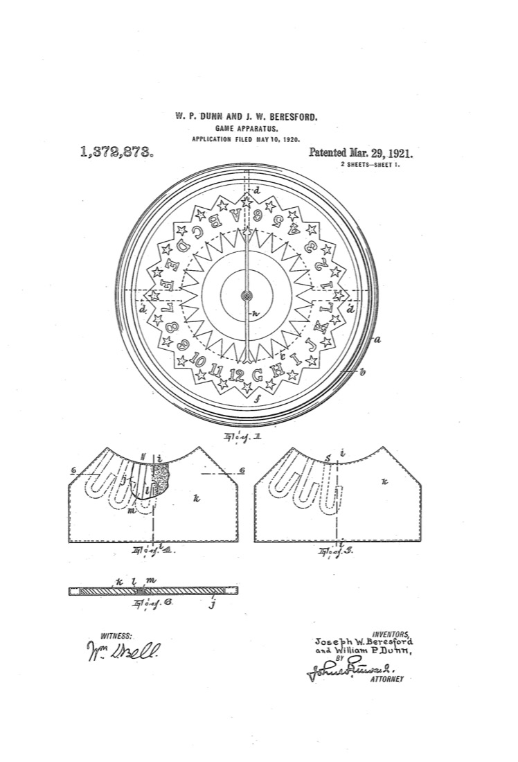 US 1,372,873, Game Apparatus, sheet 1