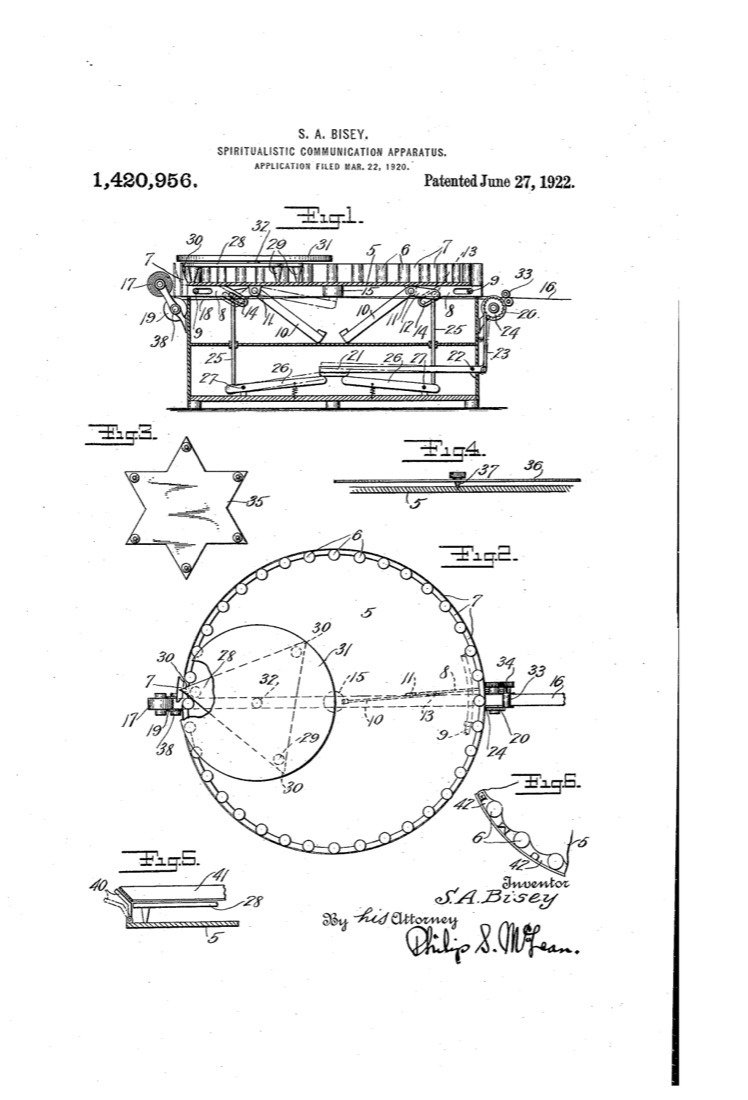 US 1,420,956, Spiritualistic Communication Apparatus, sheet 1