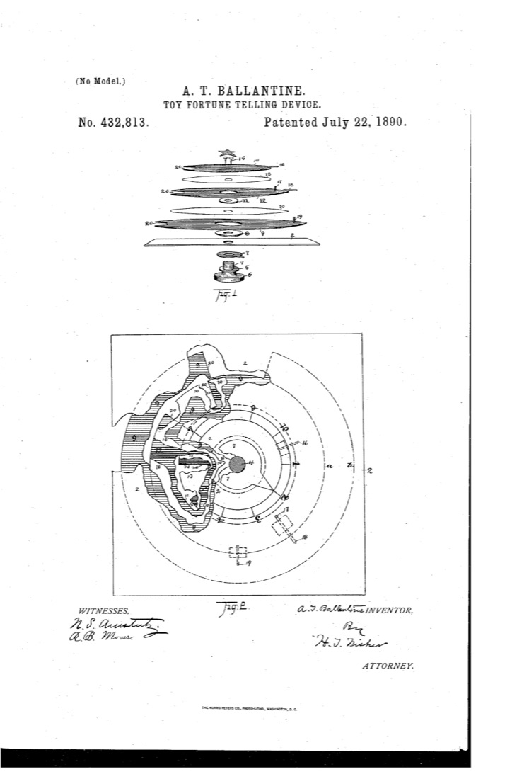 US 432,813, Toy Fortune-Telling Device, sheet 1